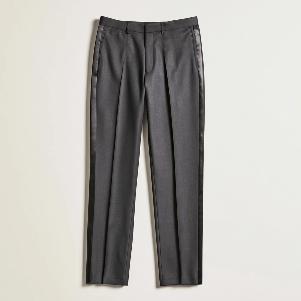 Snippkjolebukse — sort bukse med dobbel satin-stripe til white tie