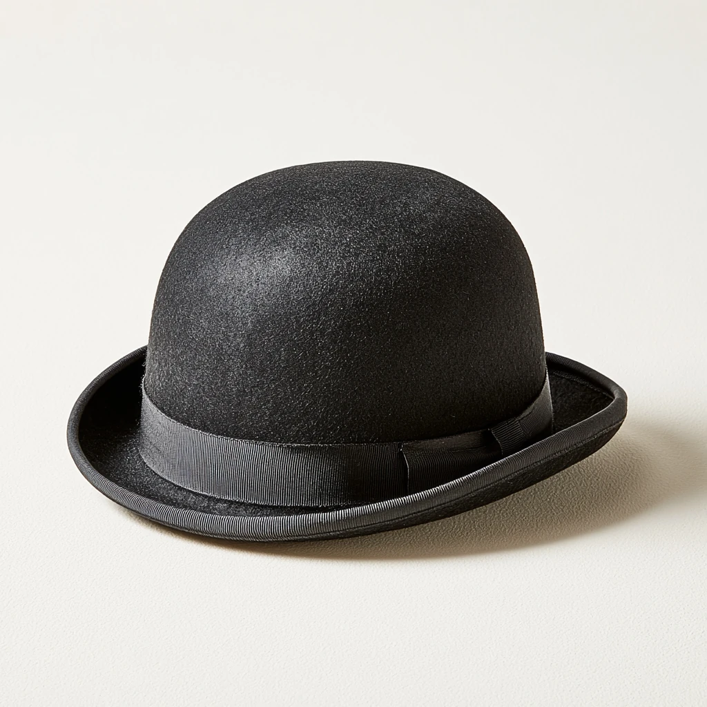 Bowler-hatt — hard, halvkuleformet filthatt med smal oppbøyd brem