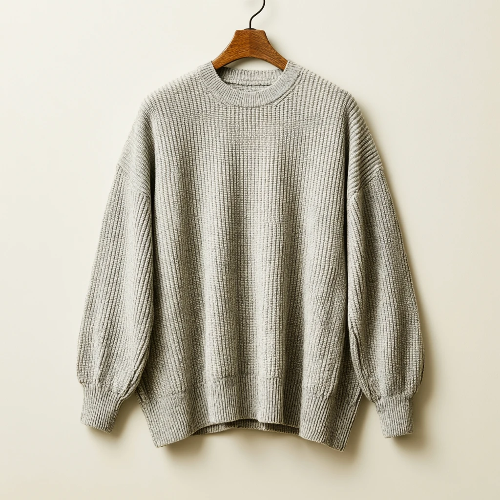 Rund hals (crewneck) — strikket pullover med rund hals i merinoull til casual og smart casual