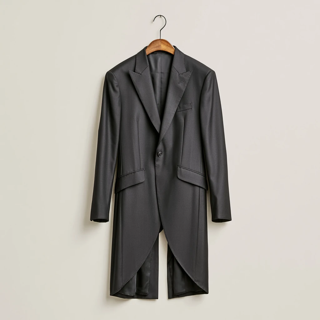 Cutaway / Morning coat — sort formell dagsjakke med buet skjøt foran og lange skjøt bak til Stresemann og White Tie with Decorations