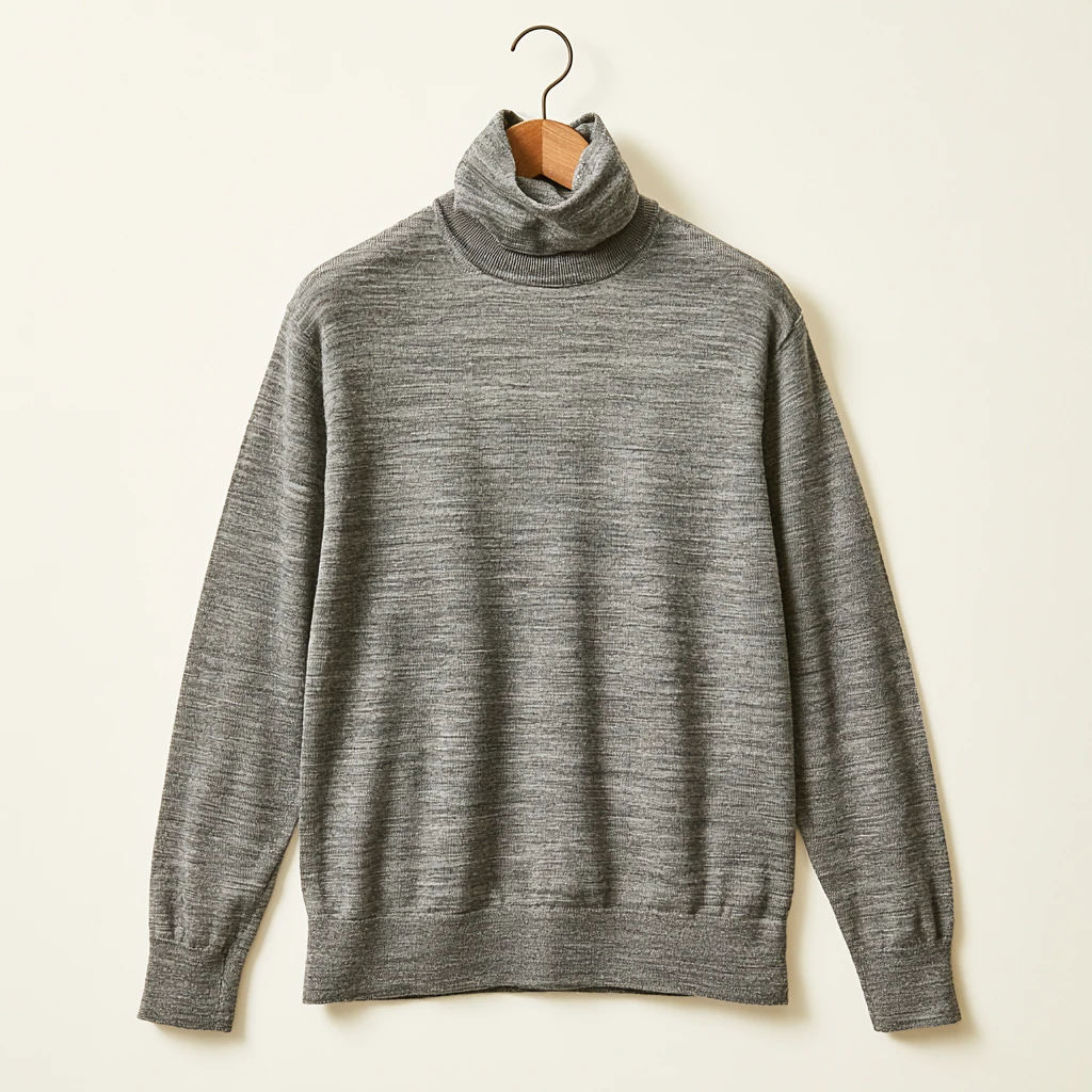 Rullekrage (turtleneck) — strikket genser med høy oppstående krage i merinoull til smart casual og business casual
