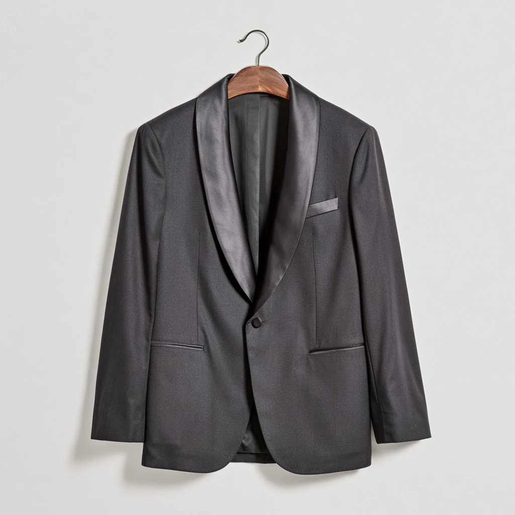Smokingjakke — sort formell aftenjakke med satin-revers til black tie-antrekk
