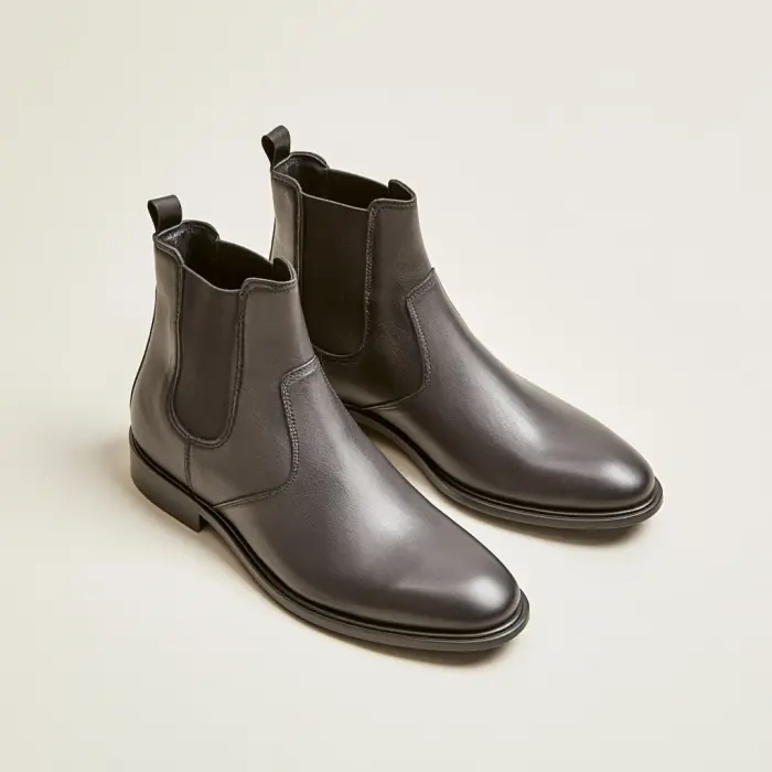 Chelsea Boot: ankelstøvel med elastiske sidepaneler i svart kalveskinn, med nummererte målepunkter