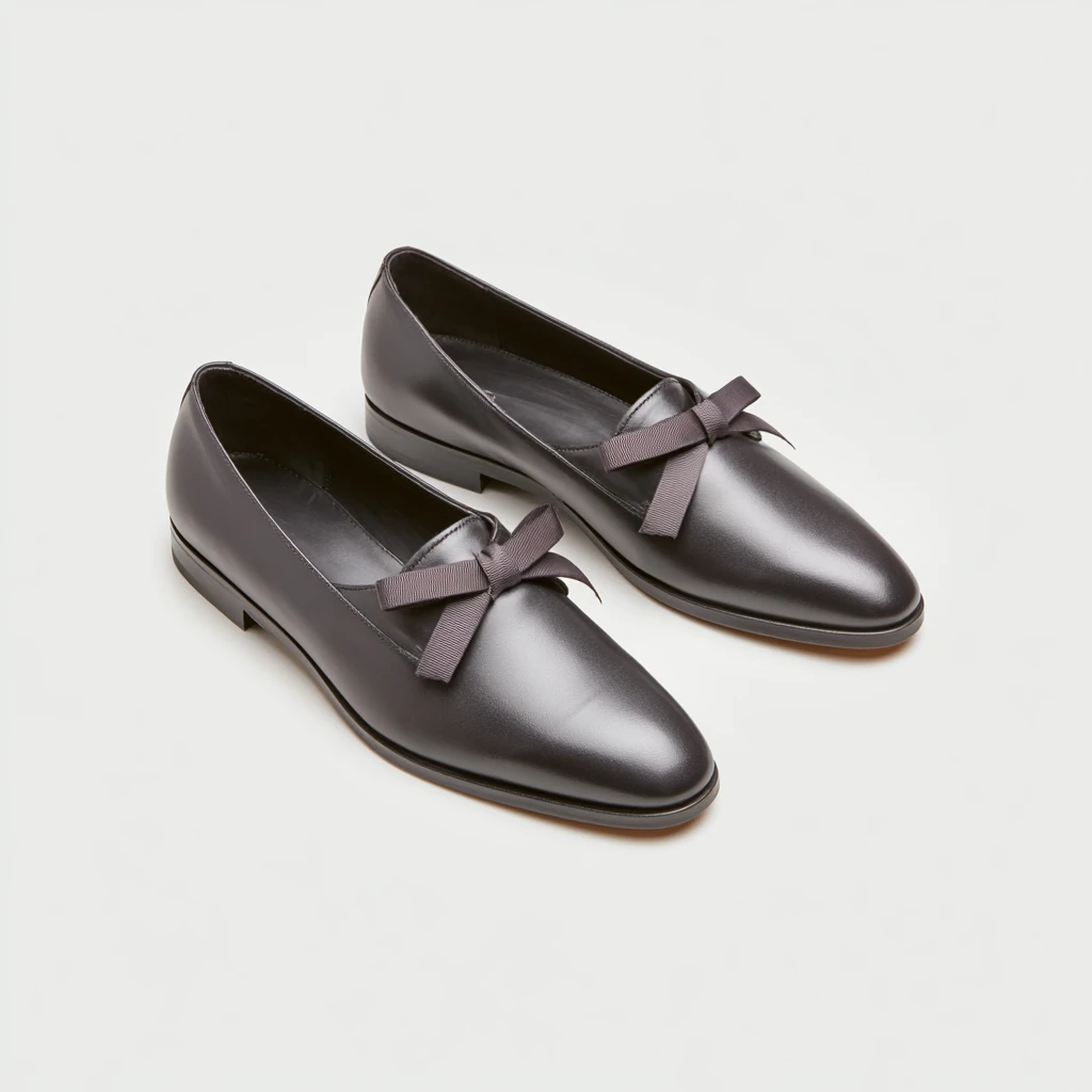 Opera pump — lav sort lakksko med grosgrain-sløyfe