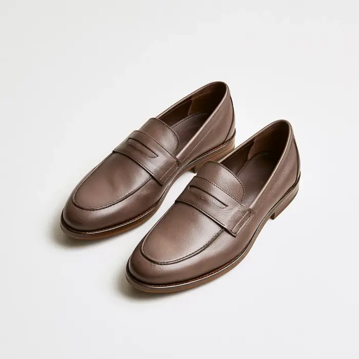 Penny Loafer: klassisk slip-on med sadel og spalteseksjon over tåhetten, med nummererte målepunkter